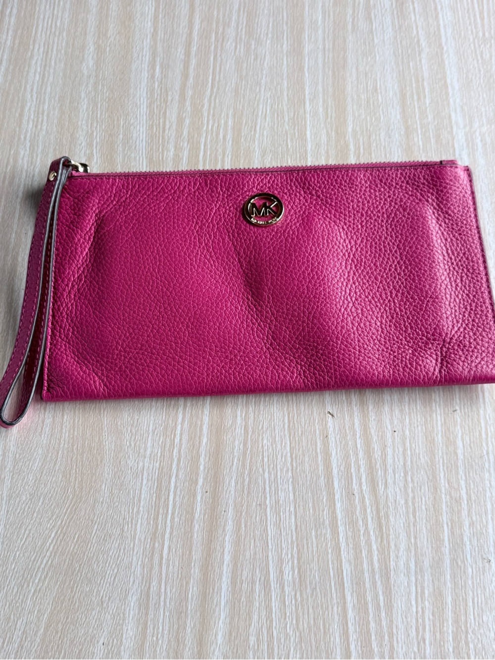 Michael Kors Hot Pink Pebbled Leather Wristlet Clutch